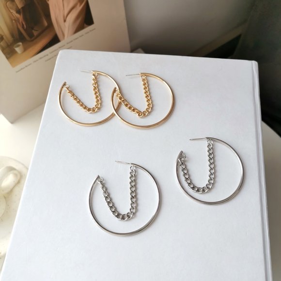 💙Minimalistic Chain Hoops Earrings - Picture 2 of 14